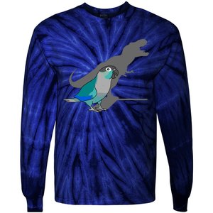 Funny Turquoise Green Cheeked Conure Trex Dinosaur Parrot Tie-Dye Long Sleeve Shirt