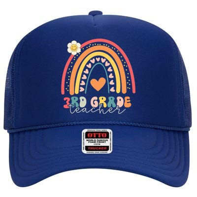 Funny Third Grade Back To School Rainbow Leopard 3Rd Grade Funny Gift High Crown Mesh Back Trucker Hat