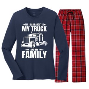 Funny Trucker Gifts Truck Driver Husband Semi Trailer Women's Long Sleeve Flannel Pajama Set 