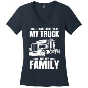 Funny Trucker Gifts Truck Driver Husband Semi Trailer Women's V-Neck T-Shirt