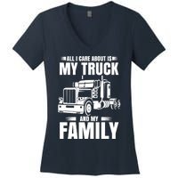 Funny Trucker Gifts Truck Driver Husband Semi Trailer Women's V-Neck T-Shirt