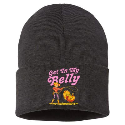 Funny Thanksgiving Get In My Belly Sustainable Knit Beanie