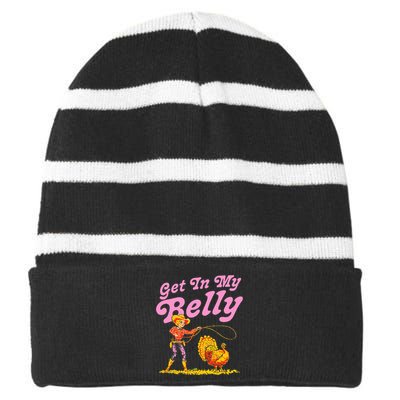 Funny Thanksgiving Get In My Belly Striped Beanie with Solid Band