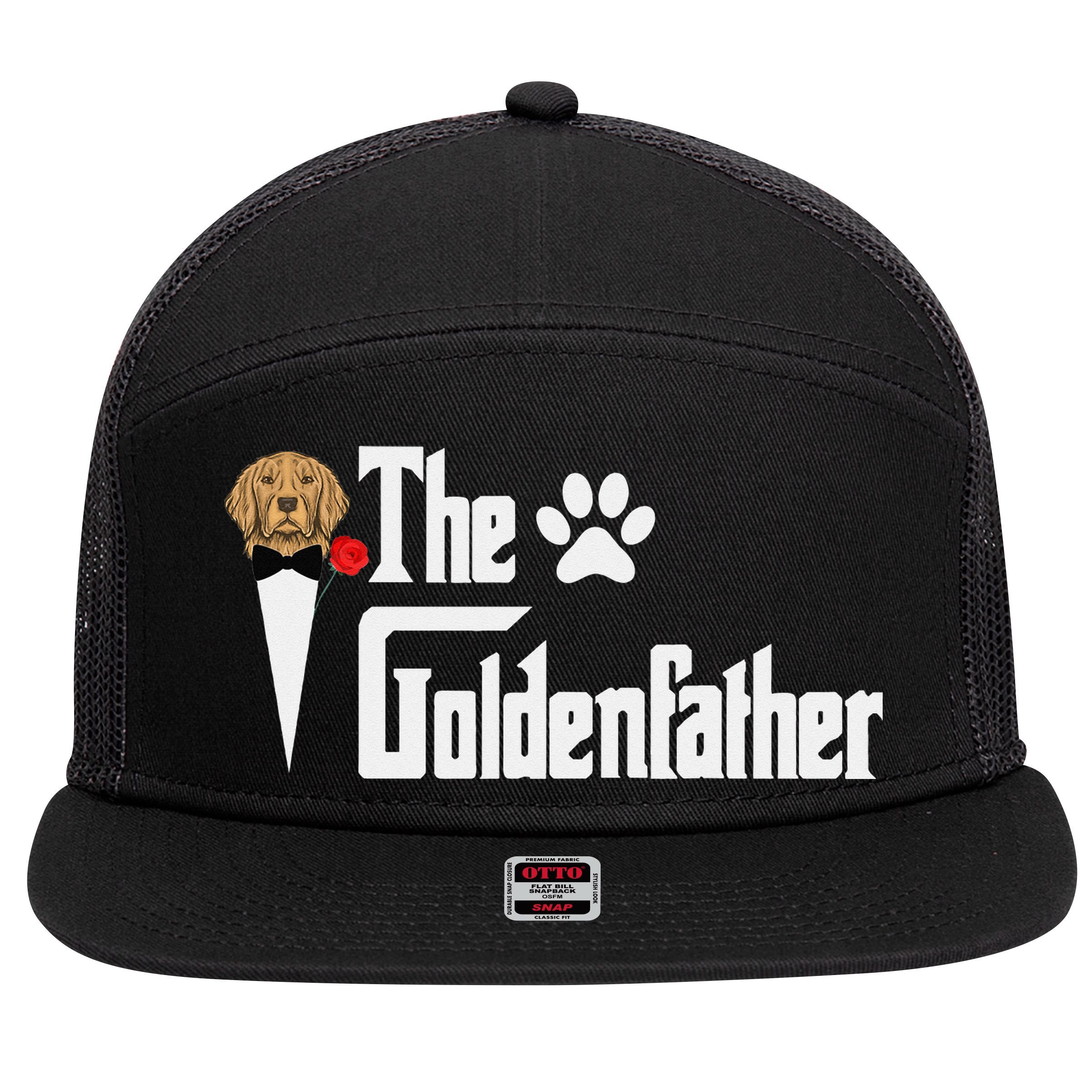Funny The Goldenfather Golden Retriever Dog Father 7 Panel Mesh Trucker Snapback Hat