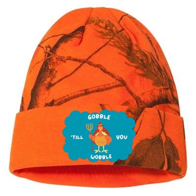 Funny Thanksgiving Gobble Till You Wobble Turkey Gift For Thanksgiving Thanksgiv Kati Licensed 12" Camo Beanie