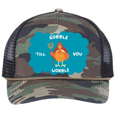 Funny Thanksgiving Gobble Till You Wobble Turkey Gift For Thanksgiving Thanksgiv Retro Rope Trucker Hat Cap