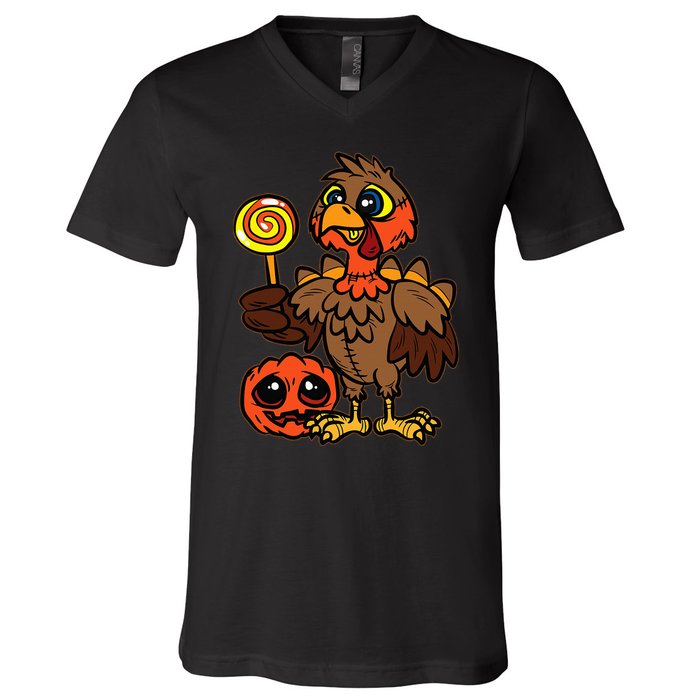 Festive Turkey Harvest Celebrate Autumn with Trick or Treat V-Neck T-Shirt