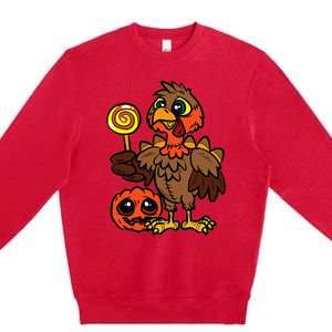 Festive Turkey Harvest Celebrate Autumn with Trick or Treat Premium Crewneck Sweatshirt