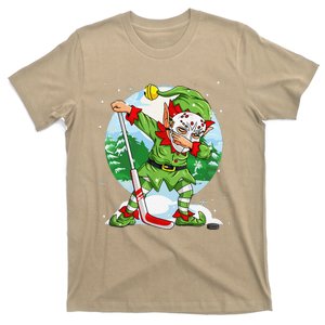 Funny The Hockey Elf & Christmas Tree Lights Xmas Pjs T-Shirt