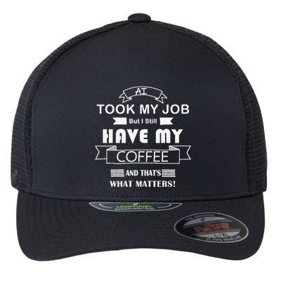 Funny Tech Humor Coffee Lover For Unemployed Remote Workers Flexfit Unipanel Trucker Cap