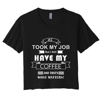 Funny Tech Humor Coffee Lover For Unemployed Remote Workers Crop Top