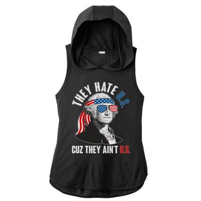 Funny They Hate U.S. Cuz They Ain't U.S. George Washington Ladies PosiCharge Tri-Blend Wicking Draft Hoodie Tank