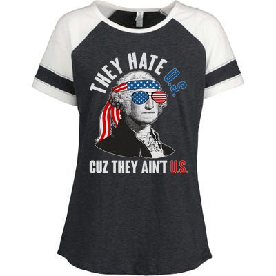 Funny They Hate U.S. Cuz They Ain't U.S. George Washington Enza Ladies Jersey Colorblock Tee