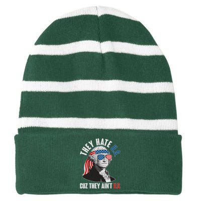 Funny They Hate U.S. Cuz They Ain't U.S. George Washington Striped Beanie with Solid Band