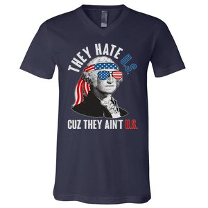 Funny They Hate U.S. Cuz They Ain't U.S. George Washington V-Neck T-Shirt