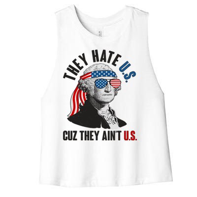 Funny They Hate U.S. Cuz They Ain't U.S. George Washington Women's Racerback Cropped Tank