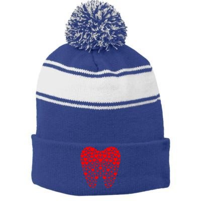 Funny Tooth Hearts Dental Hygienists Happy Valentine's Day Meaningful Gift Stripe Pom Pom Beanie