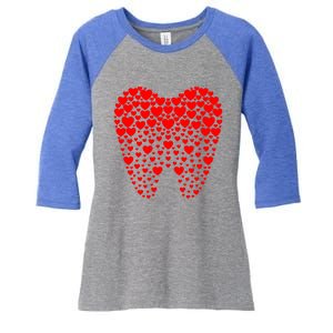 Funny Tooth Hearts Dental Hygienists Happy Valentine's Day Meaningful Gift Women's Tri-Blend 3/4-Sleeve Raglan Shirt