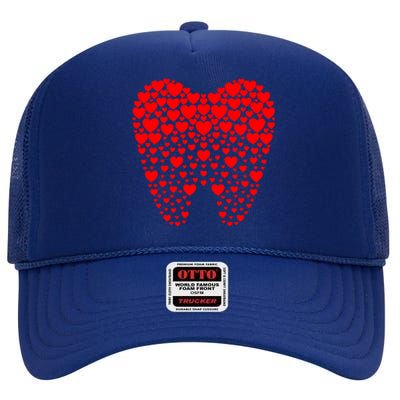 Funny Tooth Hearts Dental Hygienists Happy Valentine's Day Meaningful Gift High Crown Mesh Back Trucker Hat