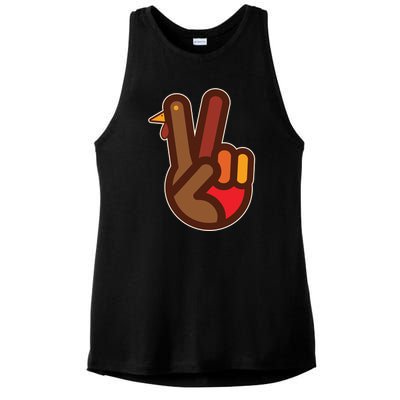 Funny Turkey Hand Thanksgiving Retro Peace Vintage Ladies PosiCharge Tri-Blend Wicking Tank