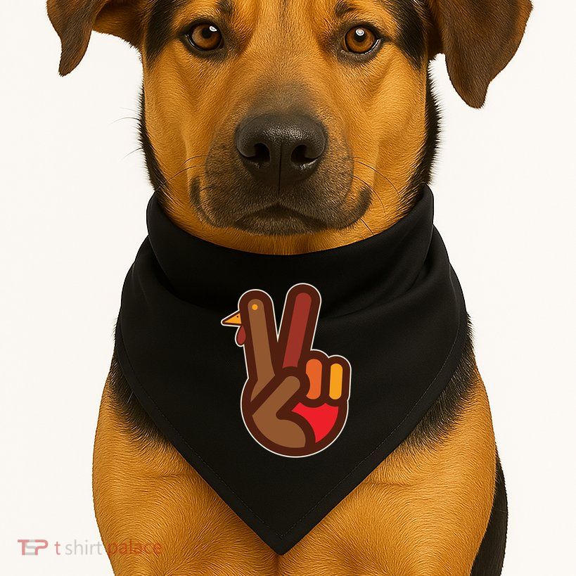 Funny Turkey Hand Thanksgiving Retro Peace Vintage USA-Made Doggie Bandana