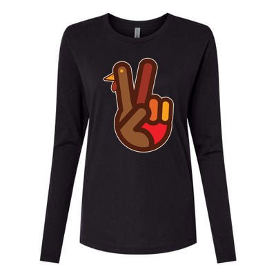 Funny Turkey Hand Thanksgiving Retro Peace Vintage Womens Cotton Relaxed Long Sleeve T-Shirt