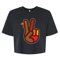 Funny Turkey Hand Thanksgiving Retro Peace Vintage Bella+Canvas Jersey Crop Tee