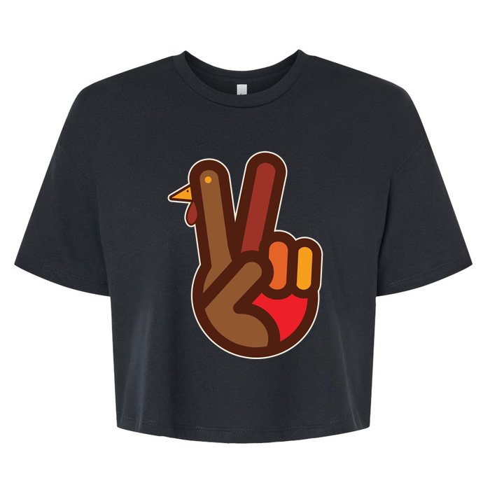 Funny Turkey Hand Thanksgiving Retro Peace Vintage Bella+Canvas Jersey Crop Tee