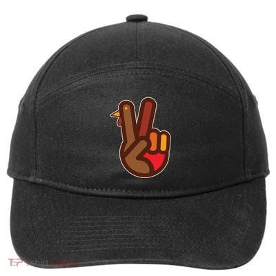 Funny Turkey Hand Thanksgiving Retro Peace Vintage 7-Panel Snapback Hat