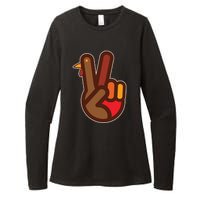 Funny Turkey Hand Thanksgiving Retro Peace Vintage Womens CVC Long Sleeve Shirt