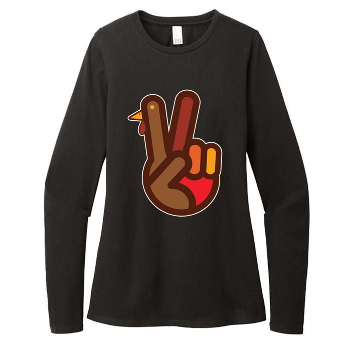 Funny Turkey Hand Thanksgiving Retro Peace Vintage Womens CVC Long Sleeve Shirt