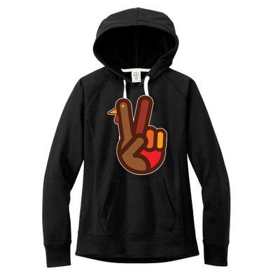 Funny Turkey Hand Thanksgiving Retro Peace Vintage Women's Fleece Hoodie