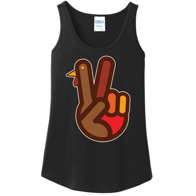 Funny Turkey Hand Thanksgiving Retro Peace Vintage Ladies Essential Tank