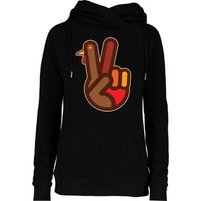 Funny Turkey Hand Thanksgiving Retro Peace Vintage Womens Funnel Neck Pullover Hood