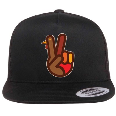 Funny Turkey Hand Thanksgiving Retro Peace Vintage Flatbill Hat