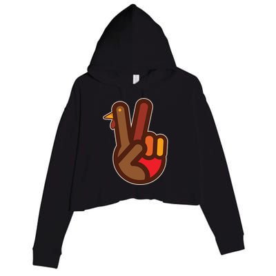 Funny Turkey Hand Thanksgiving Retro Peace Vintage Crop Fleece Hoodie