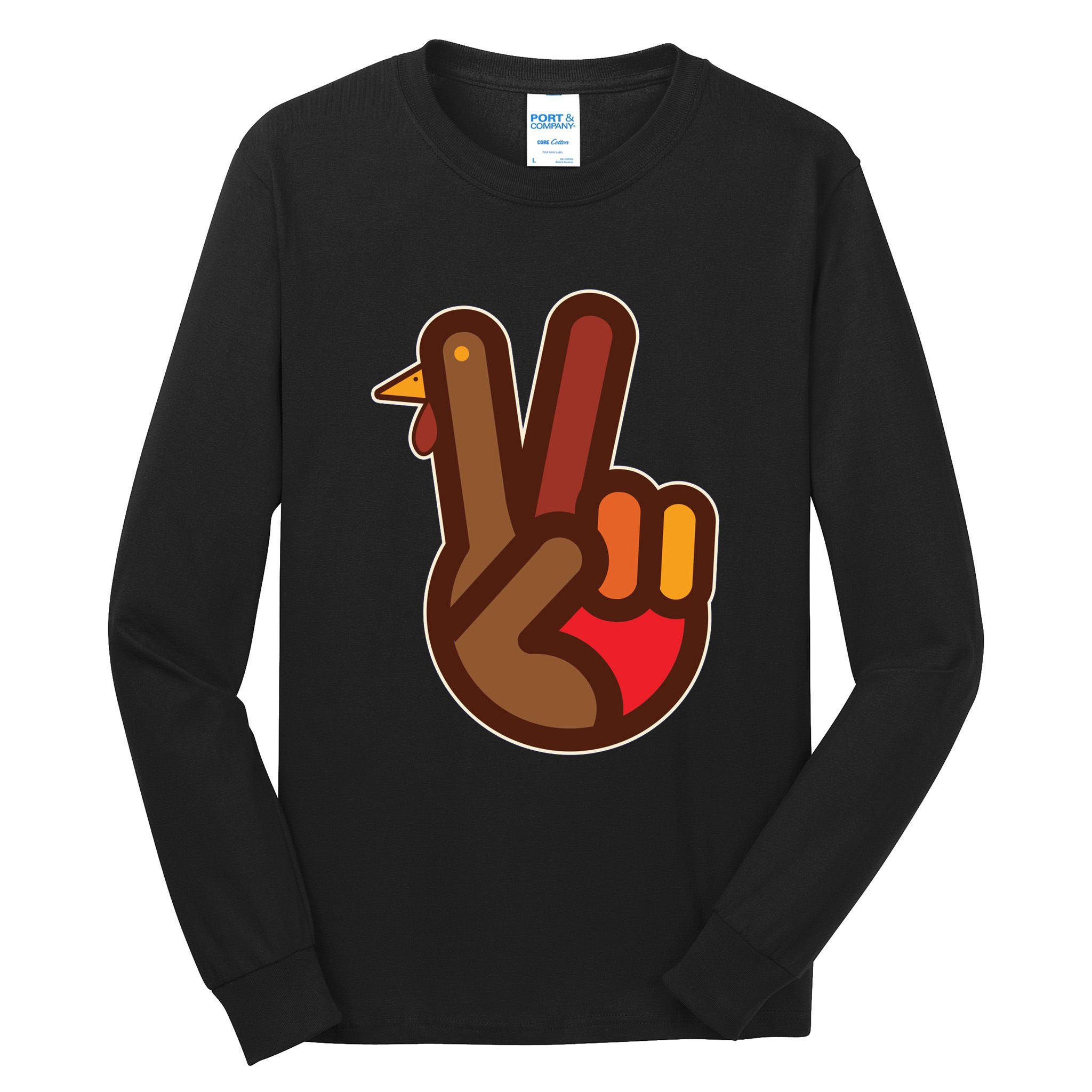 Funny Turkey Hand Thanksgiving Retro Peace Vintage Tall Long Sleeve T-Shirt