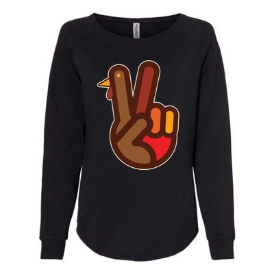 Funny Turkey Hand Thanksgiving Retro Peace Vintage Womens California Wash Sweatshirt