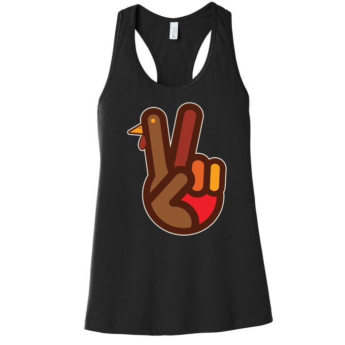 Funny Turkey Hand Thanksgiving Retro Peace Vintage Women's Racerback Tank