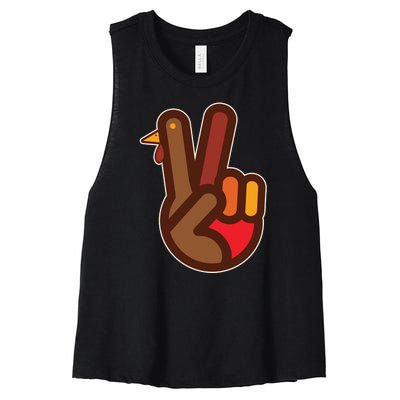 Funny Turkey Hand Thanksgiving Retro Peace Vintage Women's Racerback Cropped Tank