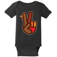Funny Turkey Hand Thanksgiving Retro Peace Vintage Baby Bodysuit