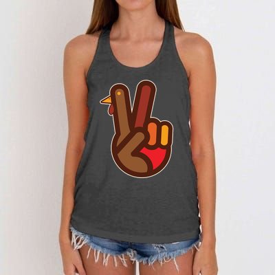 Funny Turkey Hand Thanksgiving Retro Peace Vintage Women's Knotted Racerback Tank