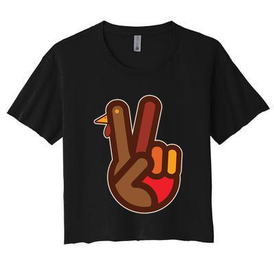 Funny Turkey Hand Thanksgiving Retro Peace Vintage Crop Top