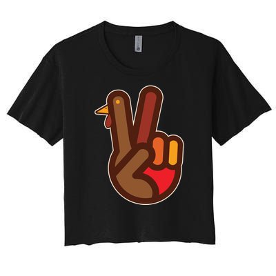 Funny Turkey Hand Thanksgiving Retro Peace Vintage Women's Crop Top Tee