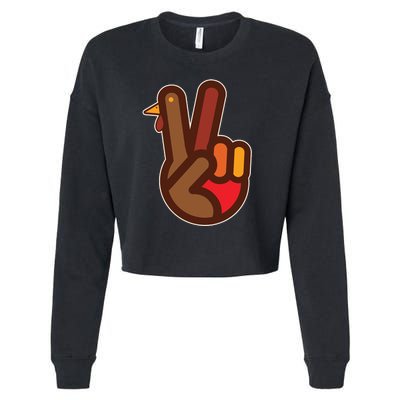 Funny Turkey Hand Thanksgiving Retro Peace Vintage Cropped Pullover Crew