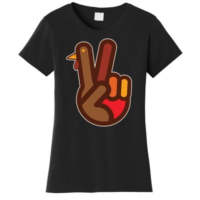 Funny Turkey Hand Thanksgiving Retro Peace Vintage Women's T-Shirt