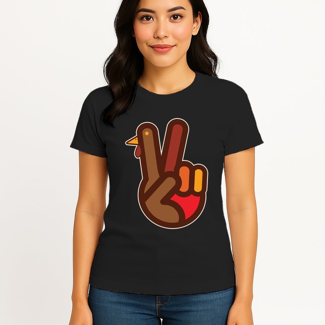 Funny Turkey Hand Thanksgiving Retro Peace Vintage Womens T-Shirt