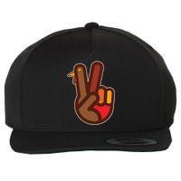 Funny Turkey Hand Thanksgiving Retro Peace Vintage Wool Snapback Cap