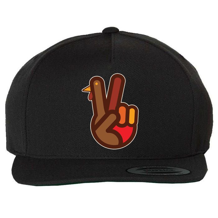 Funny Turkey Hand Thanksgiving Retro Peace Vintage Wool Snapback Cap