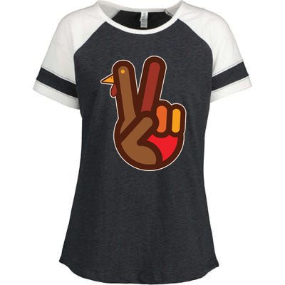 Funny Turkey Hand Thanksgiving Retro Peace Vintage Enza Ladies Jersey Colorblock Tee